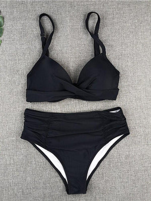 Bikini Swimwear Women High Waist Swimsuit Solid Color Bikini Set Women's Push Up Underwire Top Bottom Bikini Bathing Swimsuits Beach Wear Padded Push Up Bikini Set Female