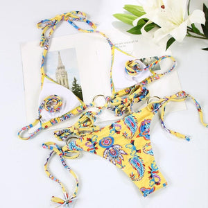 Bikini Triangle Adjust Swimwear Women's Crisscross Halter Bikini Lace Up Back Bandage Two Piece Strappy Bathing Suits G String Thong Swimwear Women Bathing Suit Hollow Out Quality Pleated Swimsuit Female Double-Sided Bikini Set