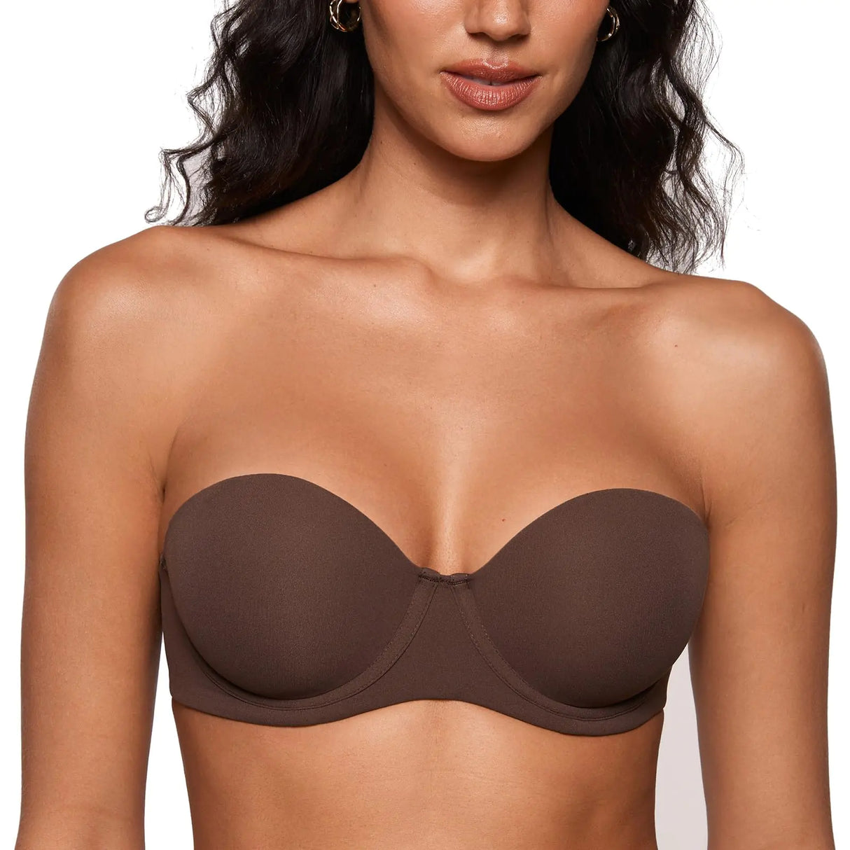 INLYRIC Womens Inbarely Plus Strapless Bra Full Coverage Lightly Lined Multiway Sexy Underwire Support Seamless Bras Hazelnut - Go One Size Up 34DD