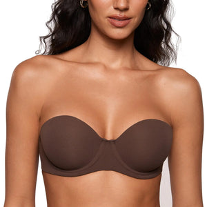 INLYRIC Womens Inbarely Plus Strapless Bra Full Coverage Lightly Lined Multiway Sexy Underwire Support Seamless Bras Hazelnut - Go One Size Up 34DD
