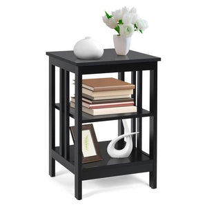 3-Tier Nightstand Sofa Side Table with Baffles and Round Corners-Black
