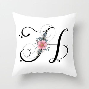 Black Alphabet Flower Print Pillow Cover White Polyester Modern Cushion Cover Decorative Pillowcase For Sofa Bed Chair Car Throw Pillow Covers Decorative Pillow Cases ABC Letter Cushion Covers Square Pillow Protectors Home Decor 45x45cm