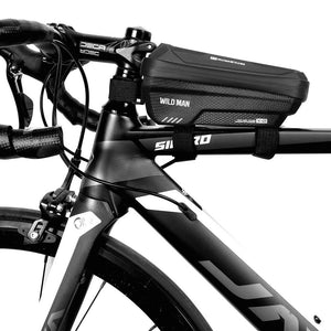 Black Bike Bag Frame Front Top Tube Cycling Bag Waterproof Phone Case Touchscreen Bag  Pack Bicycle Accessories Bike Bicycle Bag Waterproof Bike Phone Mount Bag Front Frame Top Tube Handlebar Bag Touch Screen Holder Case For Cell Phones 6.6in