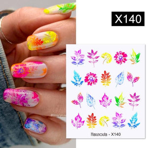 Black Lines Flower Leaves Water Decals Stickers Floral Face Marble Pattern Slider For Nails Summer Nail Art Decoration Summer Stickers on Nails Simple Summer Slider for Manicure Nail Art Watermark Manicure Decor