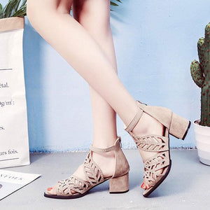 Black Luxury Style Women Summer Sandals Hollow Out Leather Rhinestones Thick Heel Zipper Sandals Beach Sandals Rhinestone Hollow Out Non Slip Breathable Casual Rhinestone Summer Fashion Comfy Sandals