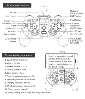 Black Portable 2.4G Wireless Bluetooth Mobile Trigger Joystick Game Console Controller Compatible With PC Laptop Tablets