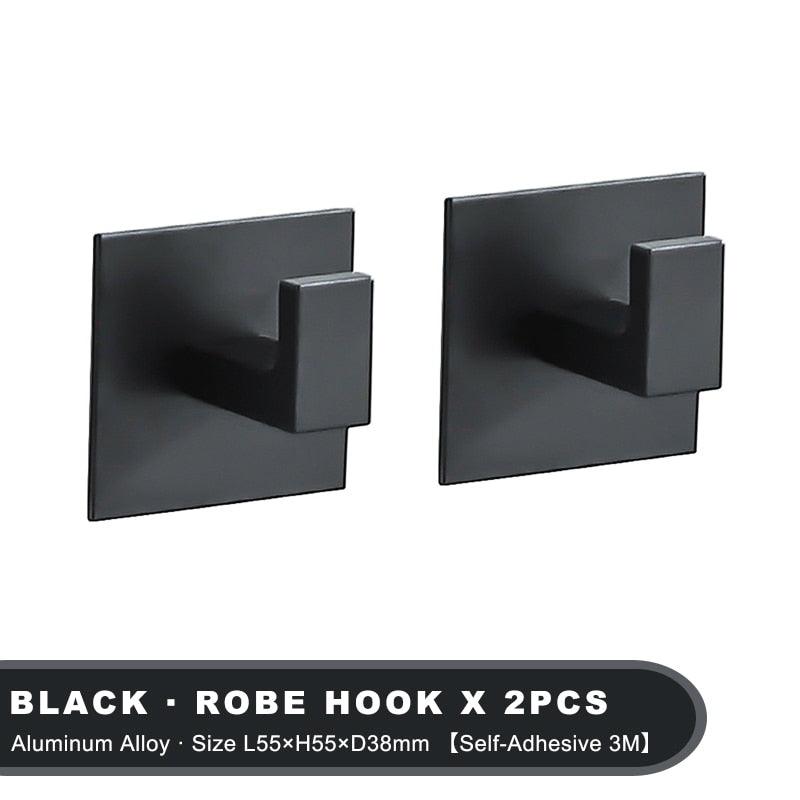 Black Self-Adhesive Wall Hooks For Hanging Keys Clothes Hanger Door Robe Hook Coat Rack Towel Holder Bathroom Accessories Matte Black Finish Wall Mount Coat Hat Door Hook Hanger Bathroom Accessories