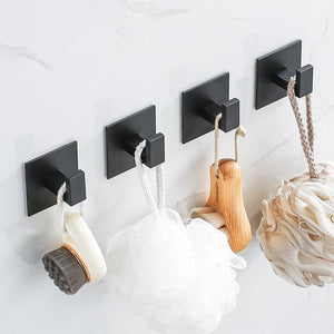 Black Self-Adhesive Wall Hooks For Hanging Keys Clothes Hanger Door Robe Hook Coat Rack Towel Holder Bathroom Accessories Matte Black Finish Wall Mount Coat Hat Door Hook Hanger Bathroom Accessories