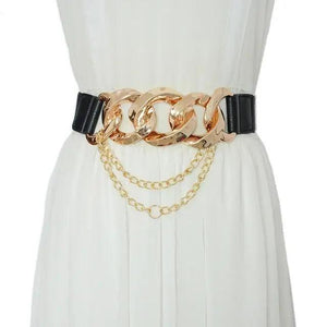 Black Vintage Ladies Dress Belt Charming Chain Buckle Elastic Luxurious Women Belt Metal Chain Style Party Fashion Belts For Ladies