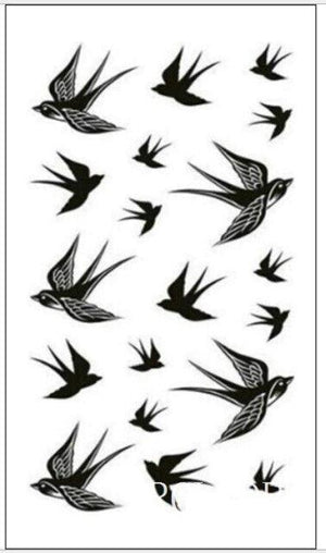 Black Waterproof Temporary Bird Tattoo Sticker Arm Leg Wrist Modern Small Tattoo For Womens And Kids