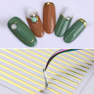 Black White 3D Nail Stickers Metal Gold Silver Geometric Tassel Strip Line Adhesive Transfer Decals Nail Art Design  Gold Silver Metal Nail Sticker  Metallic Curve Strip Line Nail Decal Self-Adhesive 3D Wave Design Nail Tips Decorations Manicure for Women