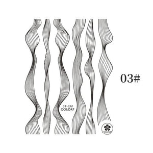 Black White 3D Nail Stickers Metal Gold Silver Geometric Tassel Strip Line Adhesive Transfer Decals Nail Art Design  Gold Silver Metal Nail Sticker  Metallic Curve Strip Line Nail Decal Self-Adhesive 3D Wave Design Nail Tips Decorations Manicure for Women