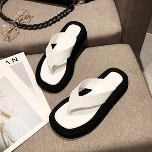 Black White Thick Bottom Flip Flops Women Famous Design Clip Toe Slippers Platform Slides Beach Comfort Thong Style Flip Flops Sandals For Women With Arch Support For Comfortable Walk
