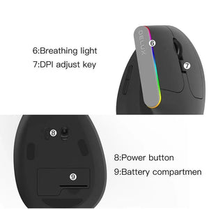Black Wireless Ergonomic Mouse Vertical 1600 DPI Button Gaming Mouse RGB Optical USB Mice For PC And Laptop 2.4Ghz