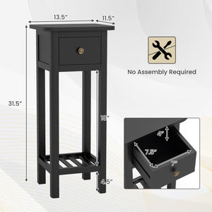 2 Tier Slim Nightstand Bedside Table with Drawer Shelf-Brown