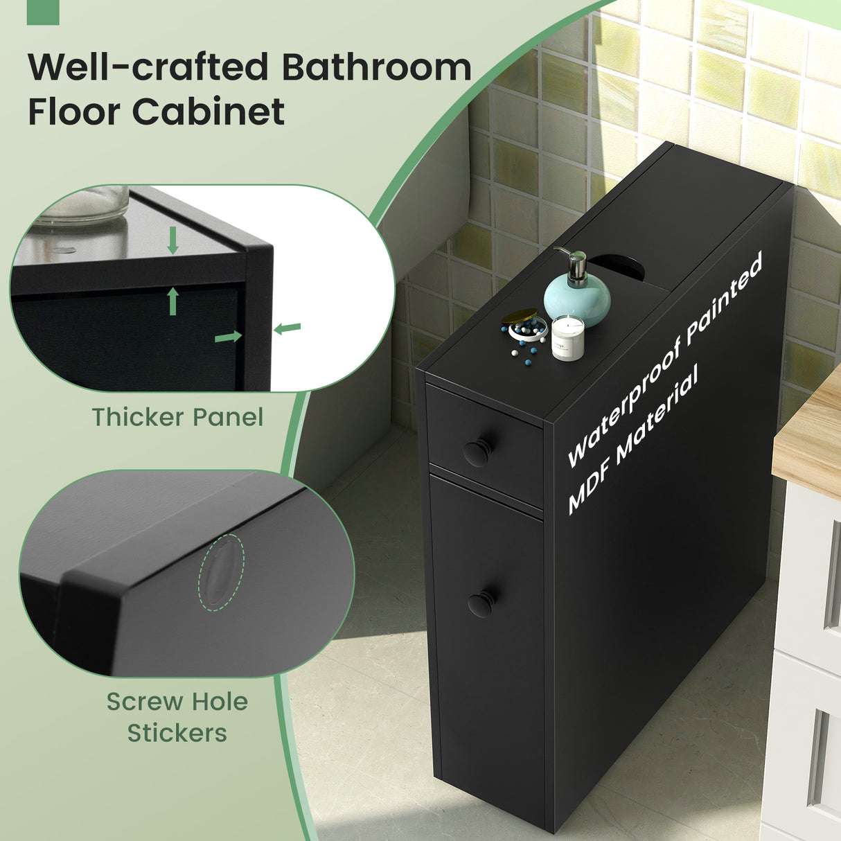 White Bathroom Cabinet Space Saver Storage Organizer-White