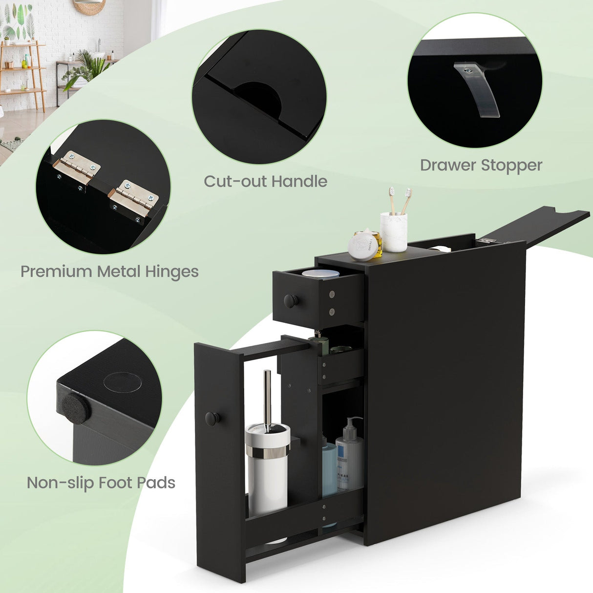 Black Bathroom Cabinet Space Saver Storage Organizer-Black