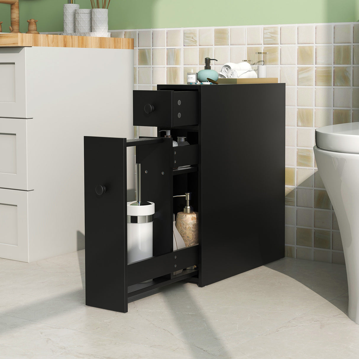 White Bathroom Cabinet Space Saver Storage Organizer-White