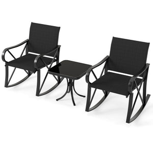 3 Piece Patio Rocking Set with Smooth Rocking Motion Outdoor Rocker Chair Bistro Set-Black