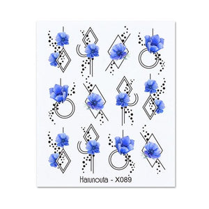 Blue Marble Water Decal Sticker Wave Line Flower Leaf Tree Summer Slider Decor For Manicuring Nail Art Watermarks Curve Graffiti Nail Design for Acrylic Nail Supplies Designer Nail Decorations for Women Girls Kids
