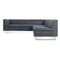 The Bonnie and Clyde Sectional Sofa in dark gray features a sleek, modern L-shaped design with thin metal legs, set against a white background.