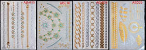 Body Tattoo Art Painting Stickers Glitter Gold Silver Temporary Waterproof Nontoxic Long Lasting Tattoos