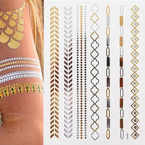 Body Tattoo Art Painting Stickers Glitter Gold Silver Temporary Waterproof Nontoxic Long Lasting Tattoos
