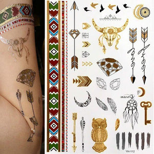 Body Tattoo Art Painting Stickers Glitter Gold Silver Temporary Waterproof Nontoxic Long Lasting Tattoos