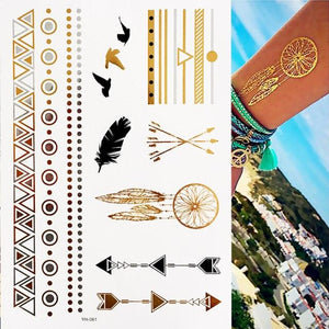 Body Tattoo Art Painting Stickers Glitter Gold Silver Temporary Waterproof Nontoxic Long Lasting Tattoos