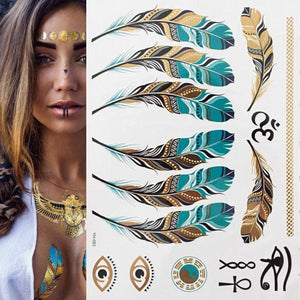 Body Tattoo Art Painting Stickers Glitter Gold Silver Temporary Waterproof Nontoxic Long Lasting Tattoos