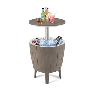 10 Gallon Cooler Bar Table Outdoor Coffee Table Ice Bucket with Telescopic Tabletop for Beer and Wine-Brown by DirectDeals