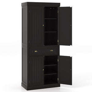 Cupboard Freestanding Kitchen Cabinet w/ Adjustable Shelves-Black