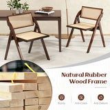Foldable Dining Chairs Set of 2 with Woven Rattan Backrest-Brown