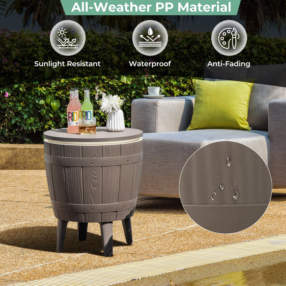 10 Gallon Cooler Bar Table Outdoor Coffee Table Ice Bucket with Telescopic Tabletop for Beer and Wine-Brown by DirectDeals