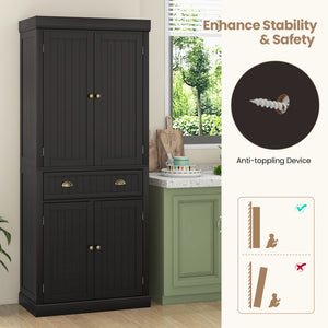 Cupboard Freestanding Kitchen Cabinet w/ Adjustable Shelves-Dark Brown