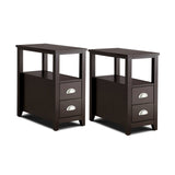 Set of 2 End Table Wooden with 2 Drawer & Shelf Bedside Table-Brown
