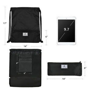Drawstring Backpack String Bag Foldable Sports Sack with Zipper Pocket-Black