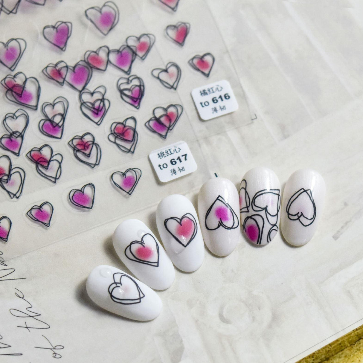 Bubble Cute Black Red Hearts Nail Stickers Nail Art Decorations Nail Decals Design Self-Adhesive 3D Wave Design Decoration for Women Girls Adhesive Striping Tape Nail Art Stickers