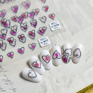Bubble Cute Black Red Hearts Nail Stickers Nail Art Decorations Nail Decals Design Self-Adhesive 3D Wave Design Decoration for Women Girls Adhesive Striping Tape Nail Art Stickers