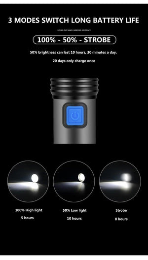 Built in battery XP-G Q5 Zoom Focus Mini led Flashlight Torch Lamp Lantern 2000 Lumen Adjustable Penlight Waterproof T6 light  Focus IP65 Water-Resistant Portable for Indoor and Outdoor Camping Hiking