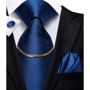 Business Black Silk Necktie Chain Classic Tie Square Handkerchief Elegant Cufflink Wedding Formal Neckties For Men