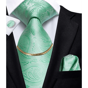 Business Black Silk Necktie Chain Classic Tie Square Handkerchief Elegant Cufflink Wedding Formal Neckties For Men