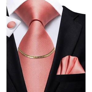 Business Black Silk Necktie Chain Classic Tie Square Handkerchief Elegant Cufflink Wedding Formal Neckties For Men