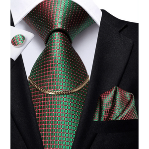 Business Black Silk Necktie Chain Classic Tie Square Handkerchief Elegant Cufflink Wedding Formal Neckties For Men