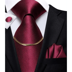 Business Black Silk Necktie Chain Classic Tie Square Handkerchief Elegant Cufflink Wedding Formal Neckties For Men