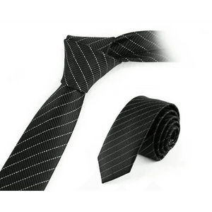 Business Black Skinny Ties Polyester Silk Necktie For Men Washable Formal Office Simple Design Necties Solid Color Skinny Tie Slim Necktie For Men