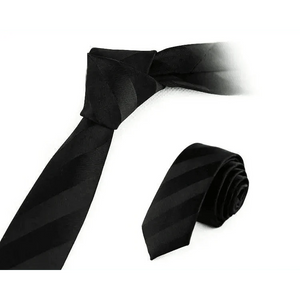 Business Black Skinny Ties Polyester Silk Necktie For Men Washable Formal Office Simple Design Necties Solid Color Skinny Tie Slim Necktie For Men