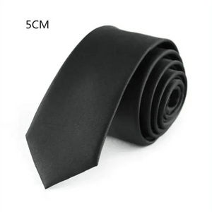 Business Black Skinny Ties Polyester Silk Necktie For Men Washable Formal Office Simple Design Necties Solid Color Skinny Tie Slim Necktie For Men