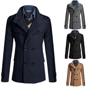 Business Classic Men Jackets Black Men Jackets Overcoat Simple Male Trench Coats Casual Winter Suit Classic Vintage Coat Comfortable Lightweight Soft Man Outdoor Jacket With Long Sleeve