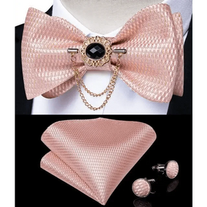 Business Elegant Gold Black Pattern Elegant Wedding Silk Bowtie Men Butterfly Fashion Bow Ties Pocket Square Classic Business Tuxedo Wedding Bowties Handkerchief Set